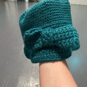 Teal Crochet Beanie with Bow